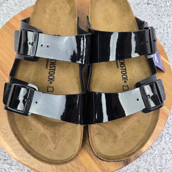 Birkenstock Arizona Birko-Flor Black Patent Leather Double Strap Sandal Mens 44 - Picture 7 of 13
